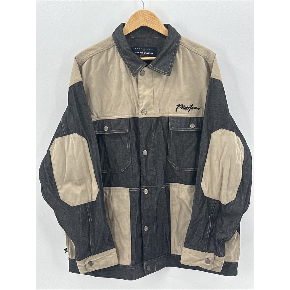 VTG PHAT FARM JEAN JACKET MENS 3XL DENIM BUTTON COAT RAP HIP HOP XXXL 90's Patch